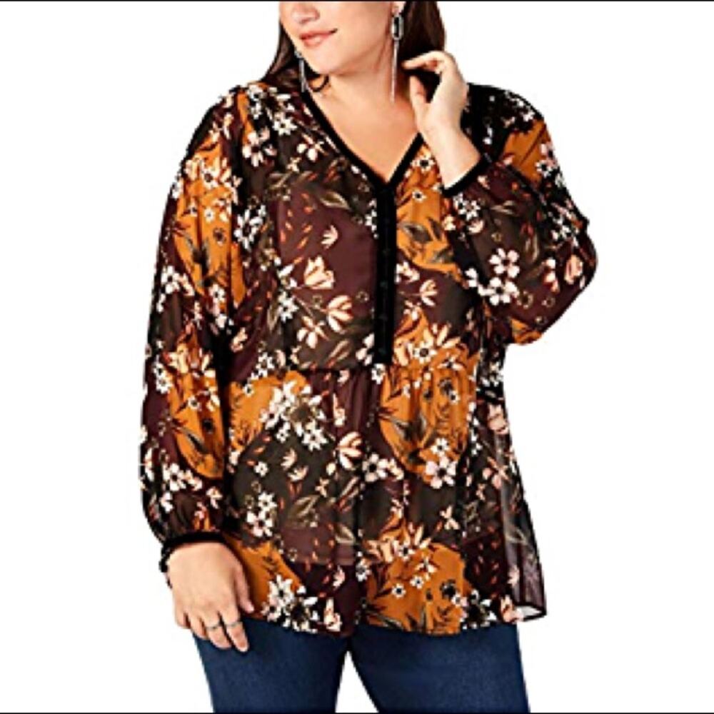 Style & Co. Womens Boho Remix Pullover Blouse-0X
